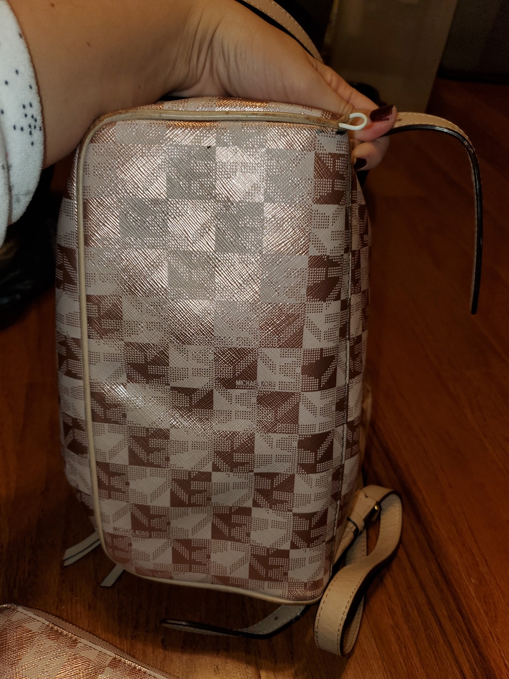 Michael Kors Rose Gold Signature Check Rhea Backpack- Read Description - Picture 6 of 10